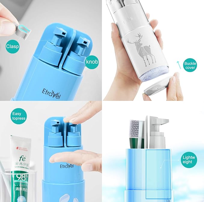 SHOISE Toothbrush Cup for Travel Luxury Package with Lotion and Hand Soap Container Sanitizer Case for Travel Bathroom Gargle Cup 5 in 1