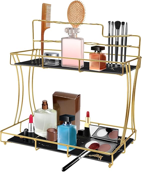 2-Tier Rectangular Golden Vanity Stand