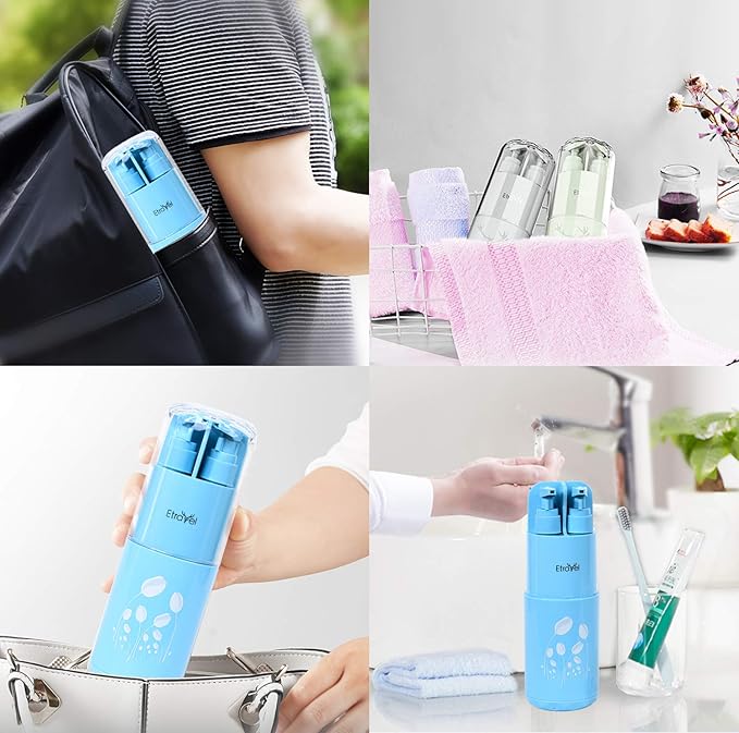 SHOISE Toothbrush Cup for Travel Luxury Package with Lotion and Hand Soap Container Sanitizer Case for Travel Bathroom Gargle Cup 5 in 1