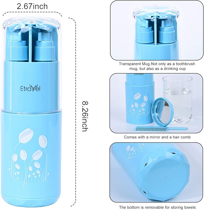 SHOISE Toothbrush Cup for Travel Luxury Package with Lotion and Hand Soap Container Sanitizer Case for Travel Bathroom Gargle Cup 5 in 1