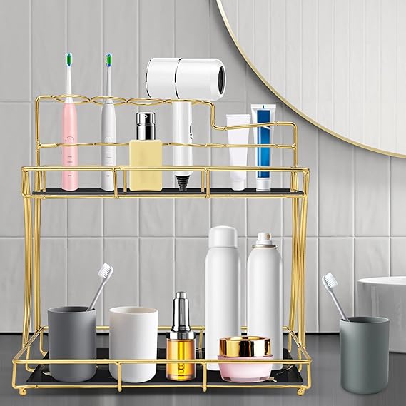 2-Tier Rectangular Golden Vanity Stand