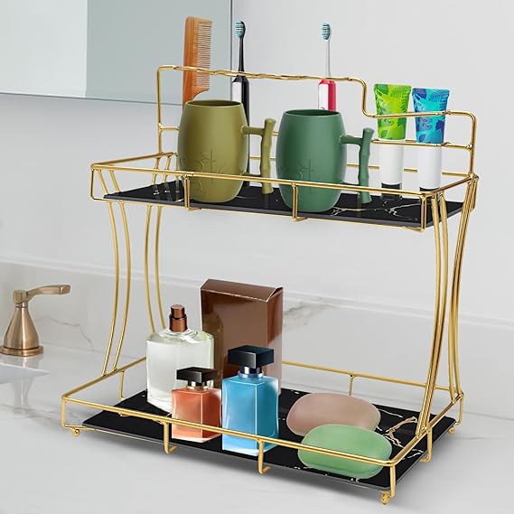 2-Tier Rectangular Golden Vanity Stand