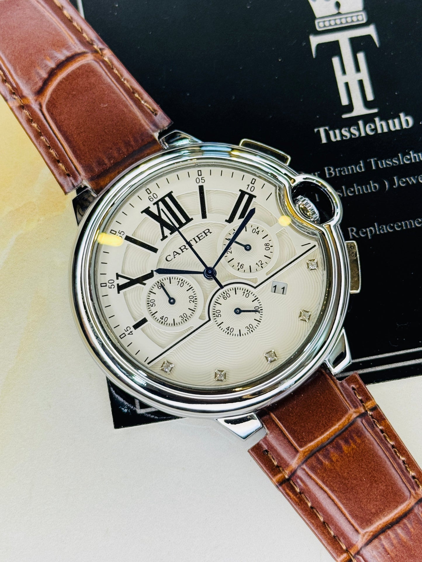 Brown White Cart*er Chronograph Dial Watch