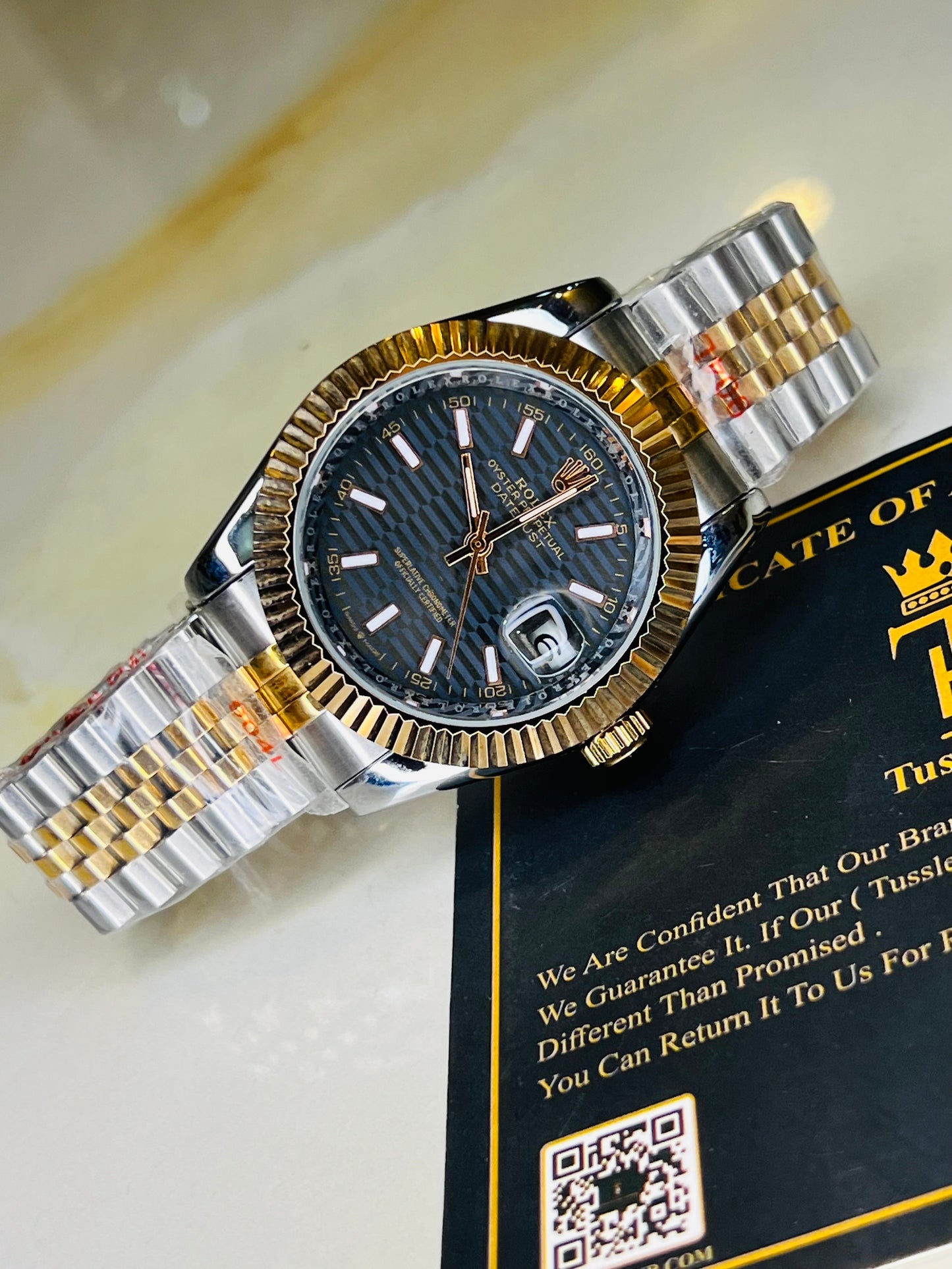 Jubilee Date Just Silver Rose Fluted Bezel Black Dial Automatic Watch