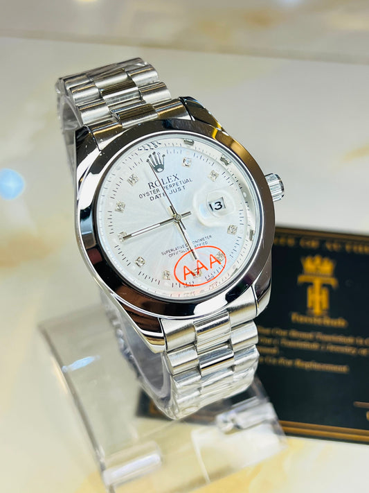 Silver White Plain Bezel Date Just Watch