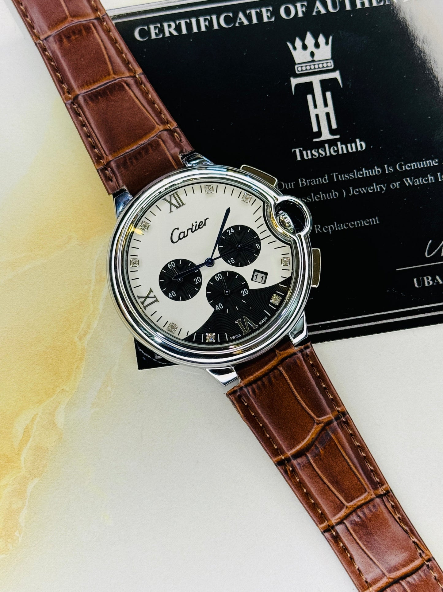 Brown Panda Cart*er Chronograph Dial Watch
