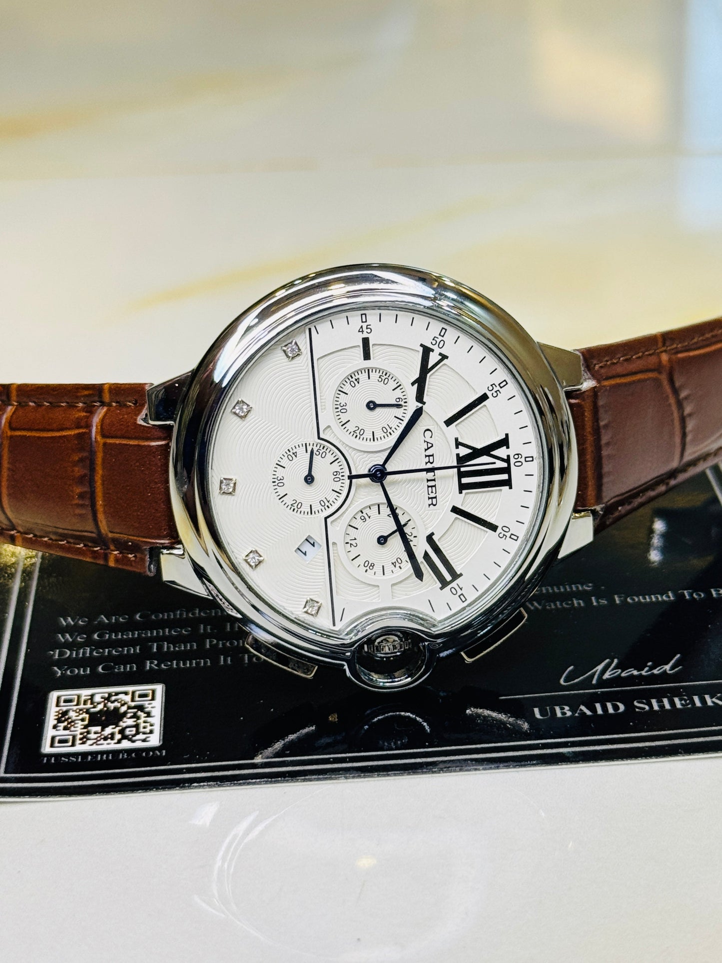 Brown White Cart*er Chronograph Dial Watch