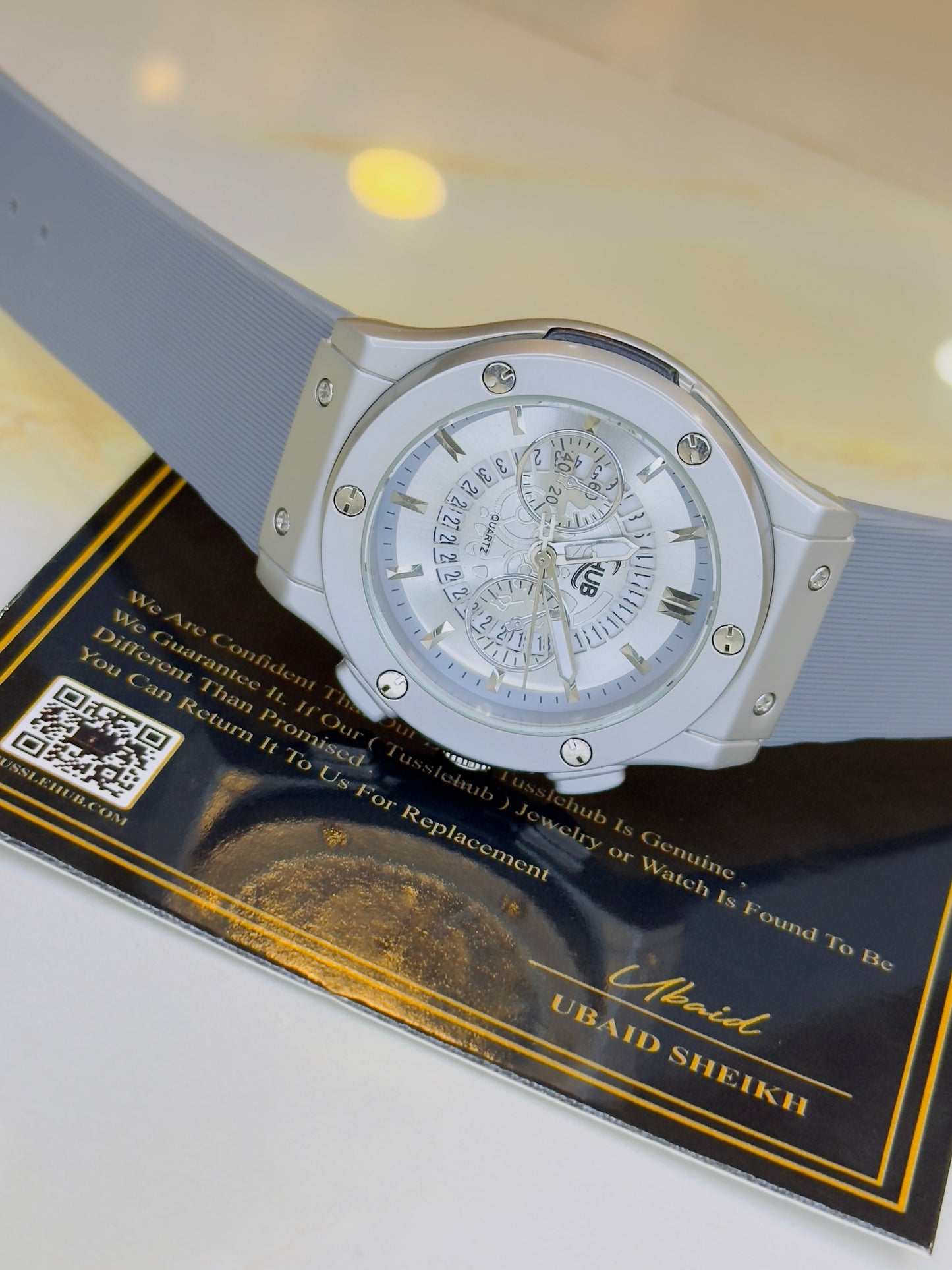 Ash Grey Hologram Hublot Silicone Strap Watch