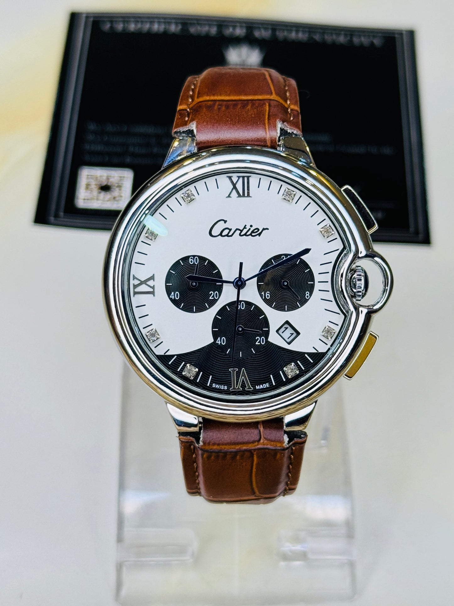 Brown Panda Cart*er Chronograph Dial Watch