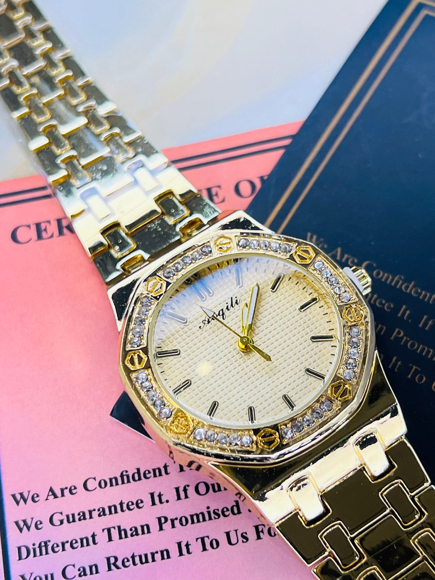 Gold AP Zircon Dial Watch For Her