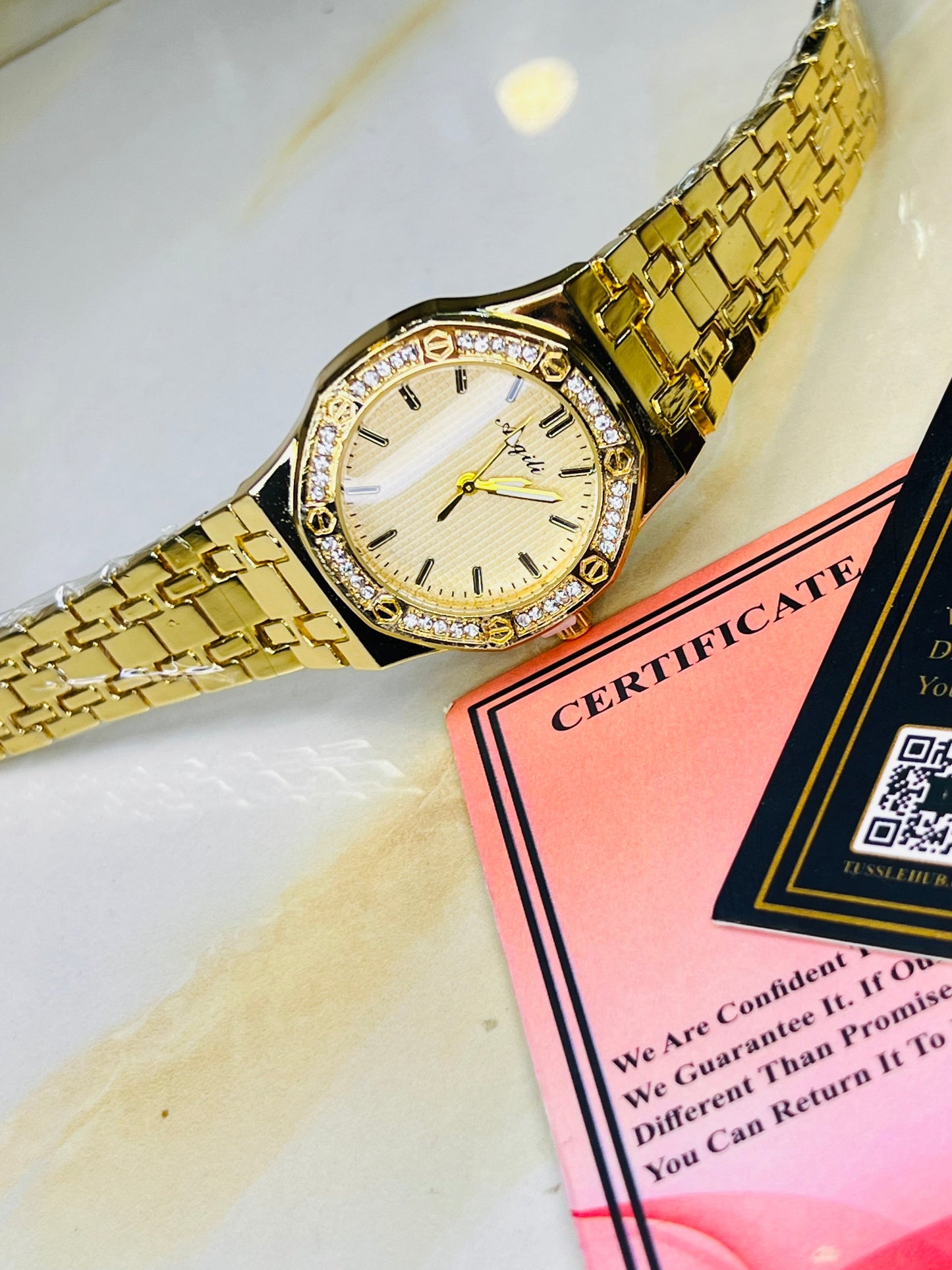 Gold AP Zircon Dial Watch For Her