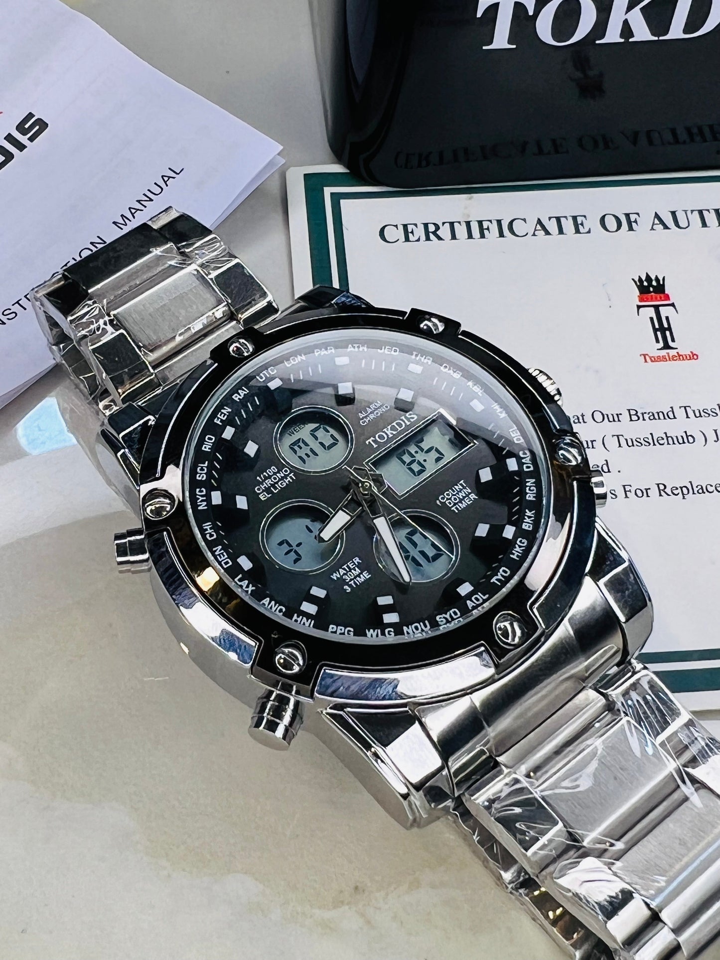 Silver Metal Digital Analogue Tokdis Watch