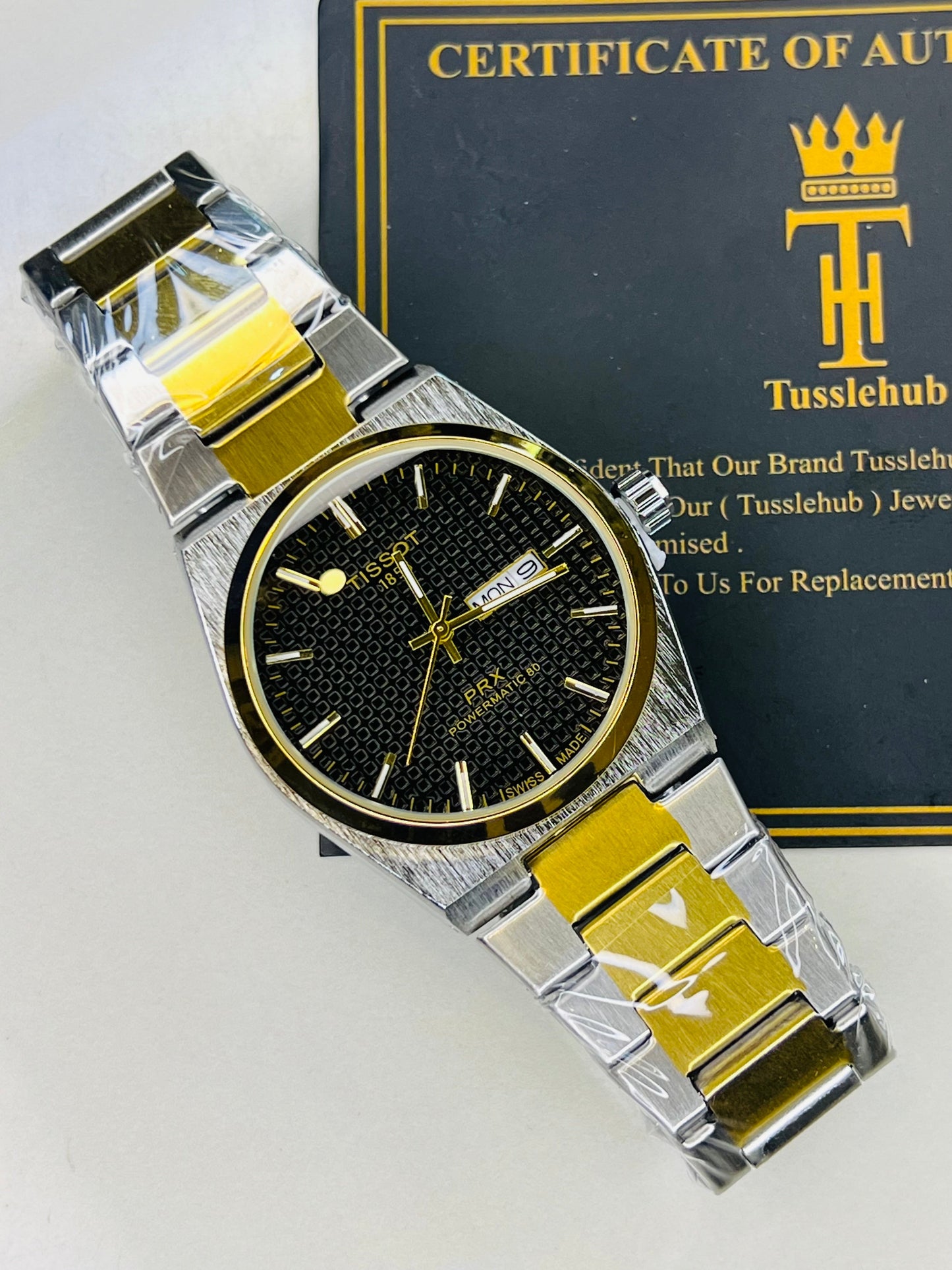 Tissot PRX Silver Gold With Black Textured Dial Watch