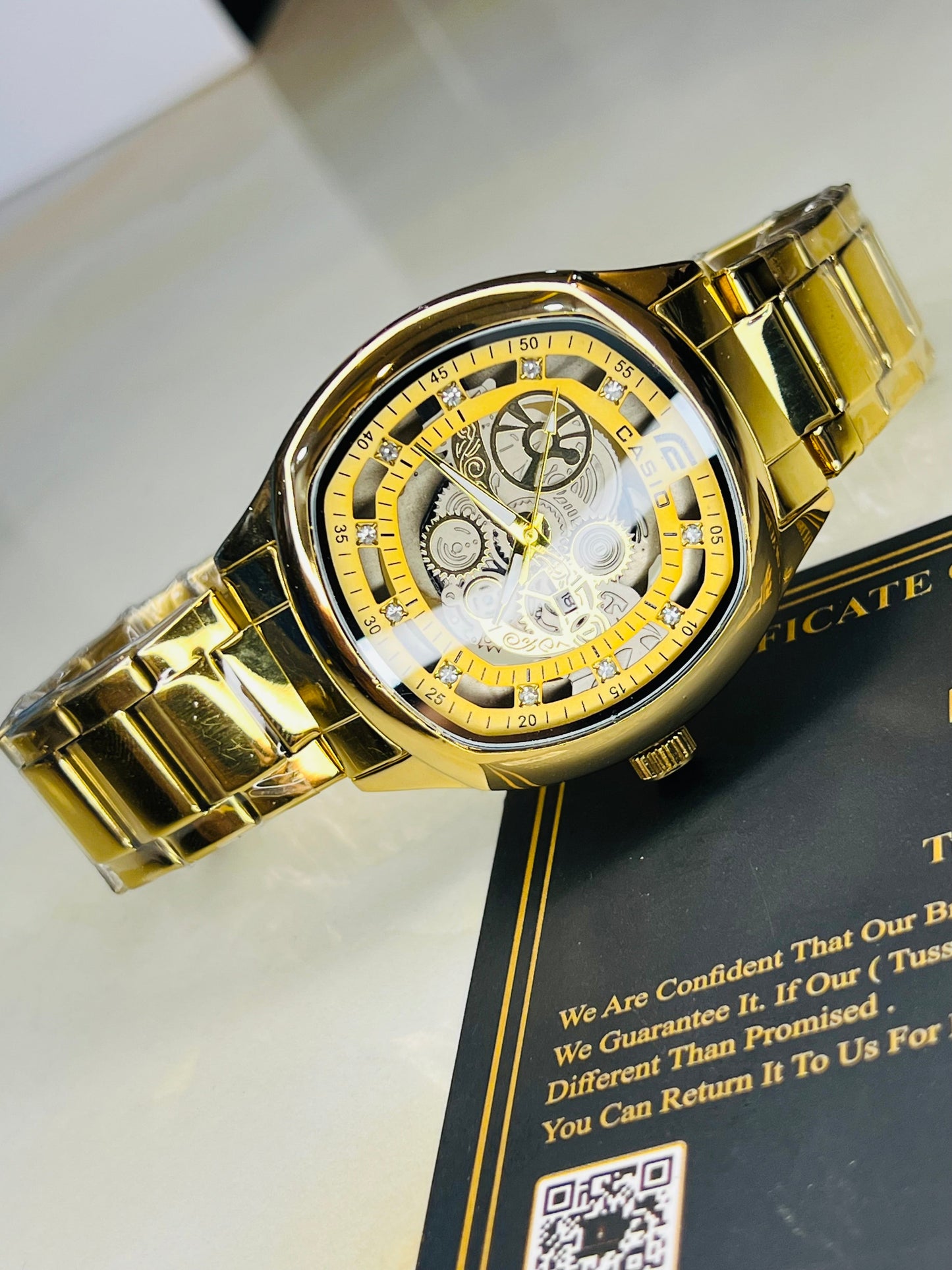 All Gold Square Skeleton Edifice Watch