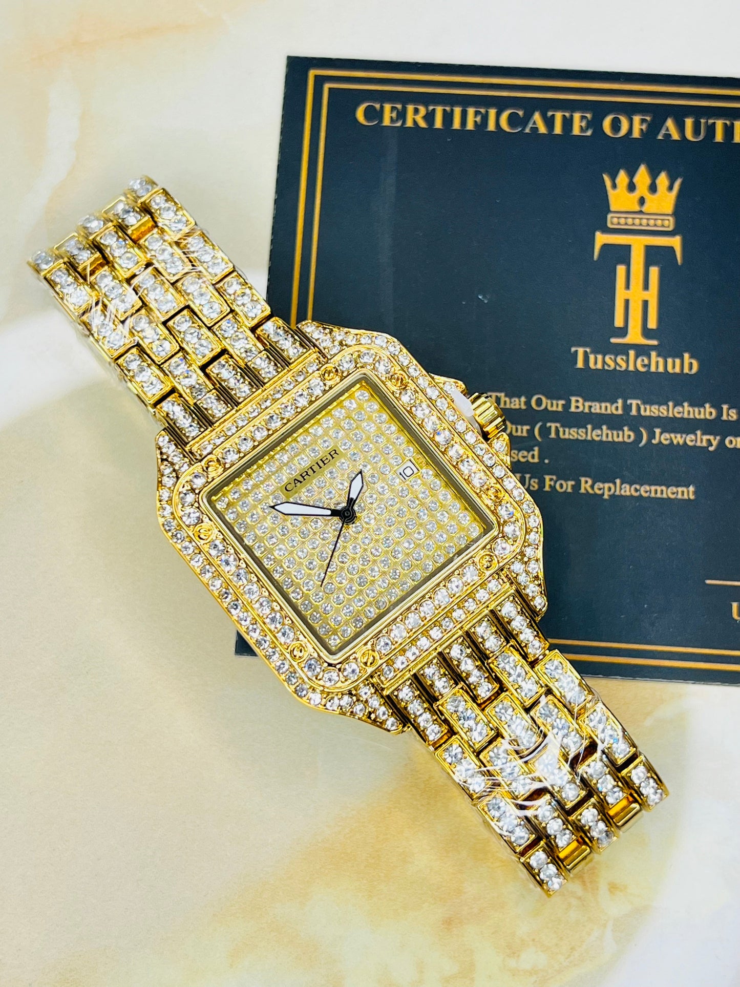 Gold Square Plain Iced Out Watch