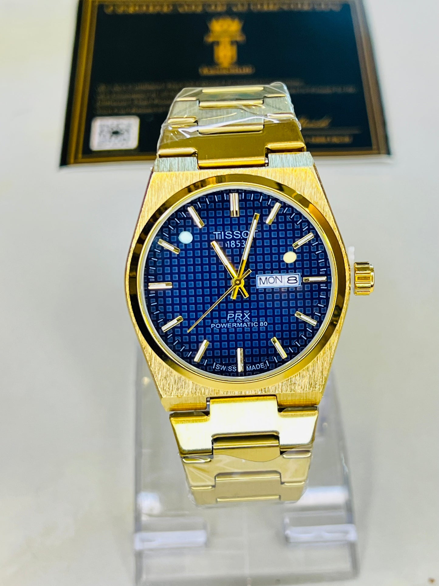 Tissot PRX Gold With Deep Blue Textured Dial Watch