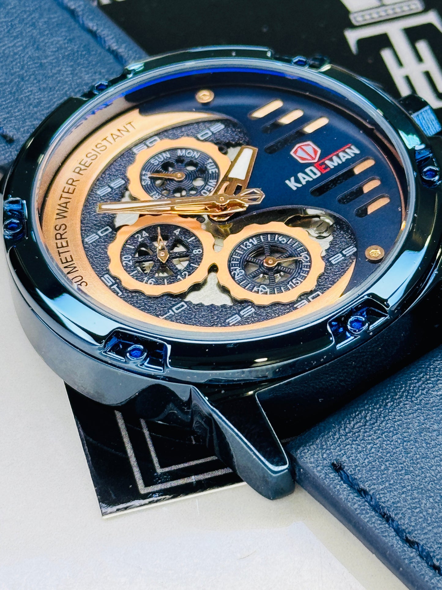 Kademan Tungsten Blue Chronograph Watch