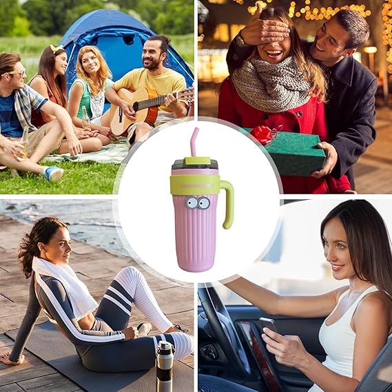 Cup Travel Mug Water Bottle | Travel Mug Cupholder Friendly with 3D Eye Sticker