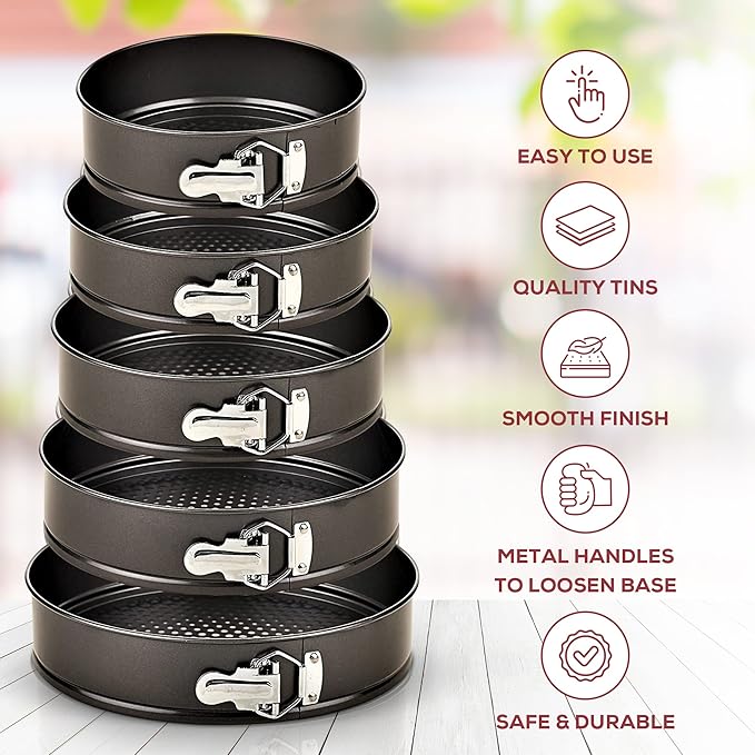 Set of 5 Round Cake Molds with Removable Pants and Metal