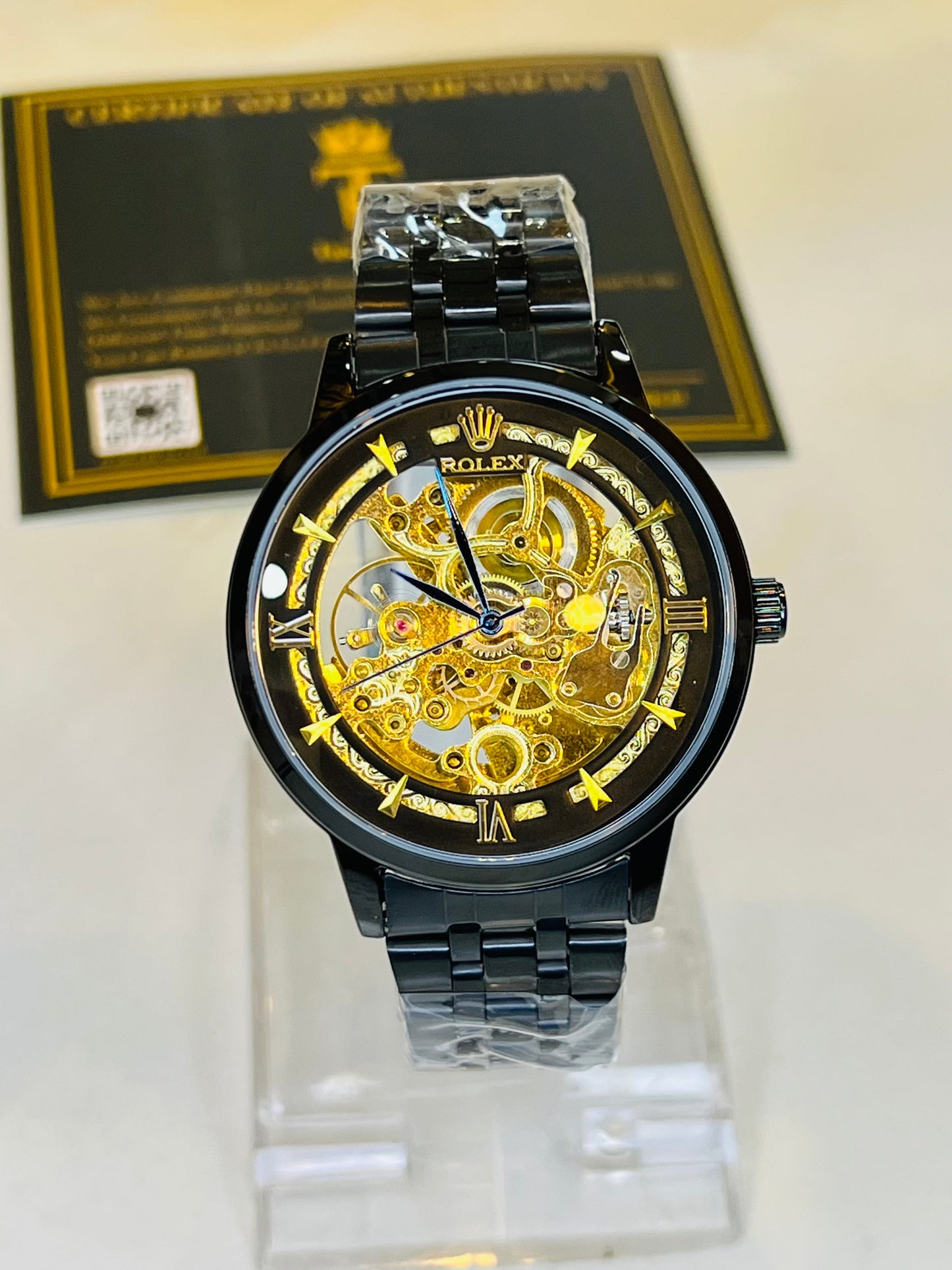 R-1 Black Gold Chain Strap Skeleton Automatic Watch