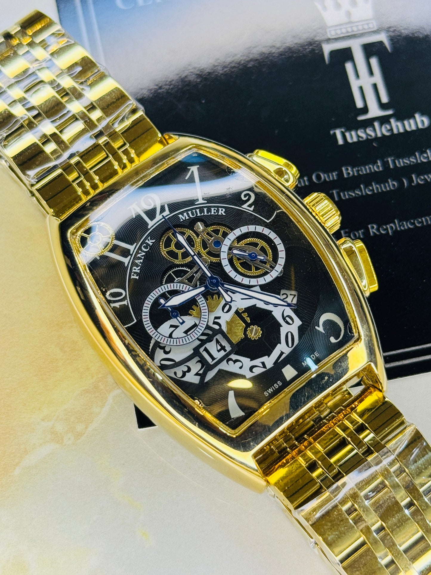 Chain Frank Muller Gold Black Chronograph Dial Watch