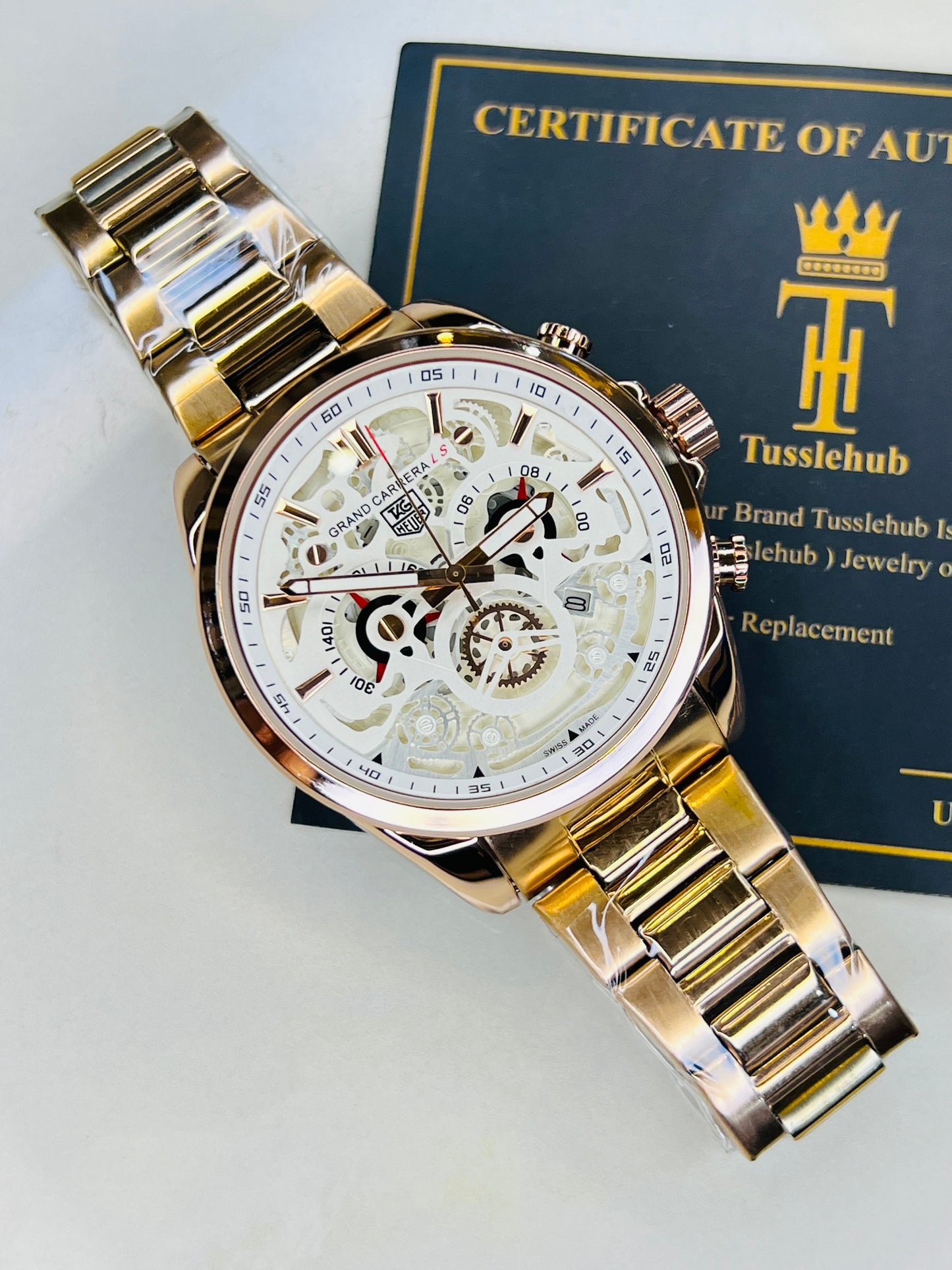 Rose Gold White Grand Carrera Chain Strap Chronographs  Watch