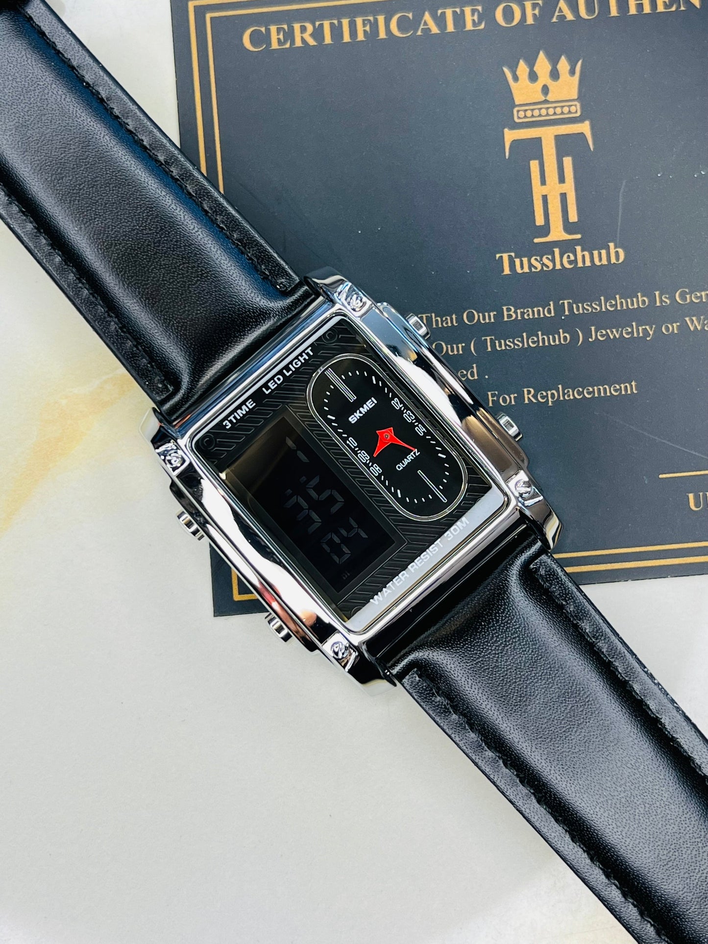 Leather Strapped Skmei 3 Time Silver Watch