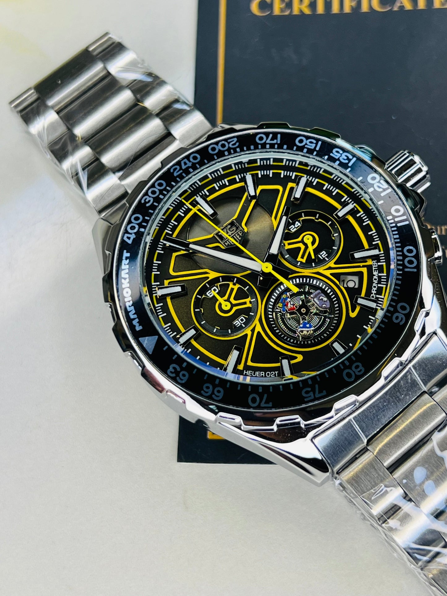 Tag Heur Silver Yellow Chronograph Watch