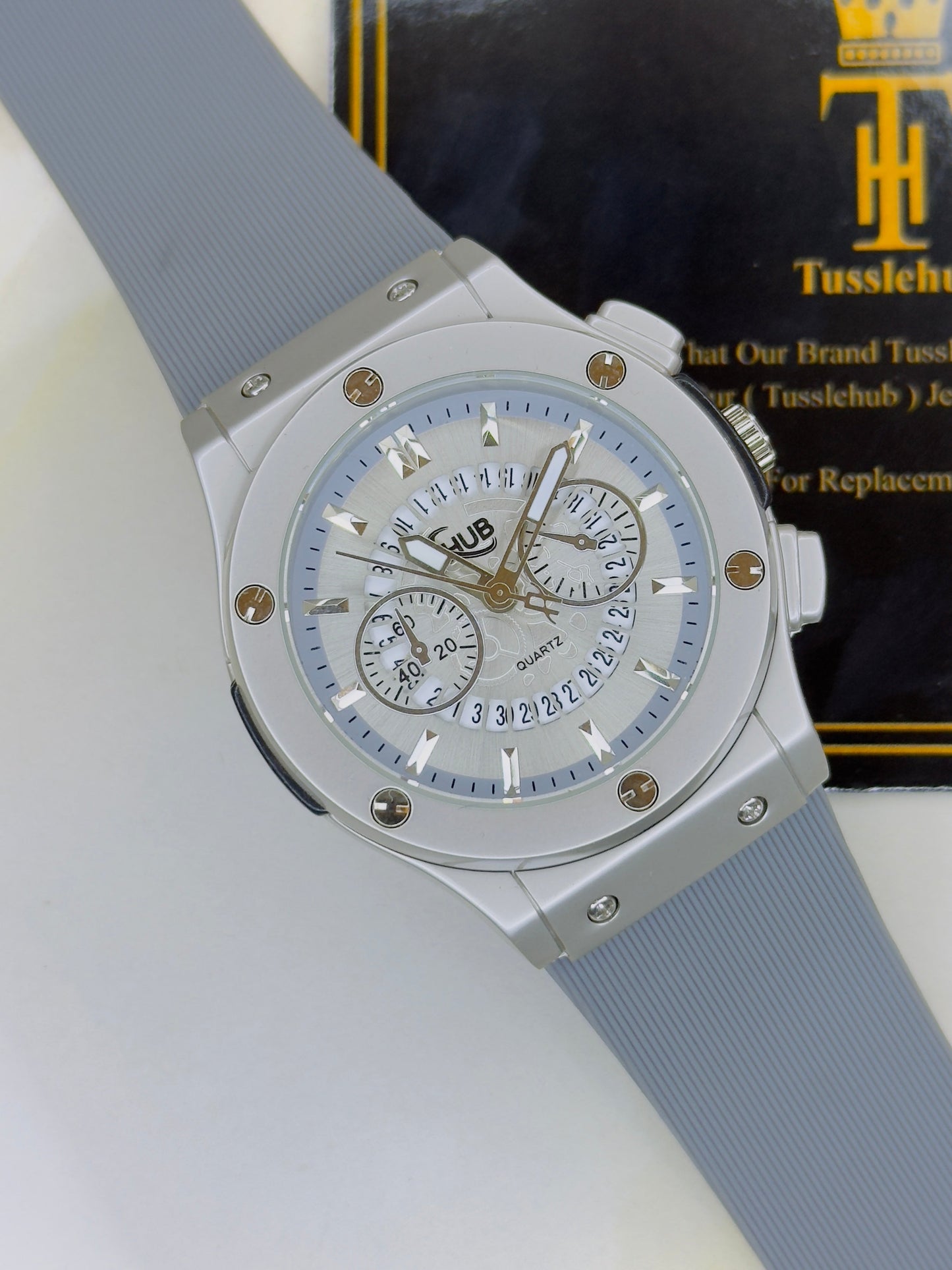 Ash Grey Hologram Hublot Silicone Strap Watch