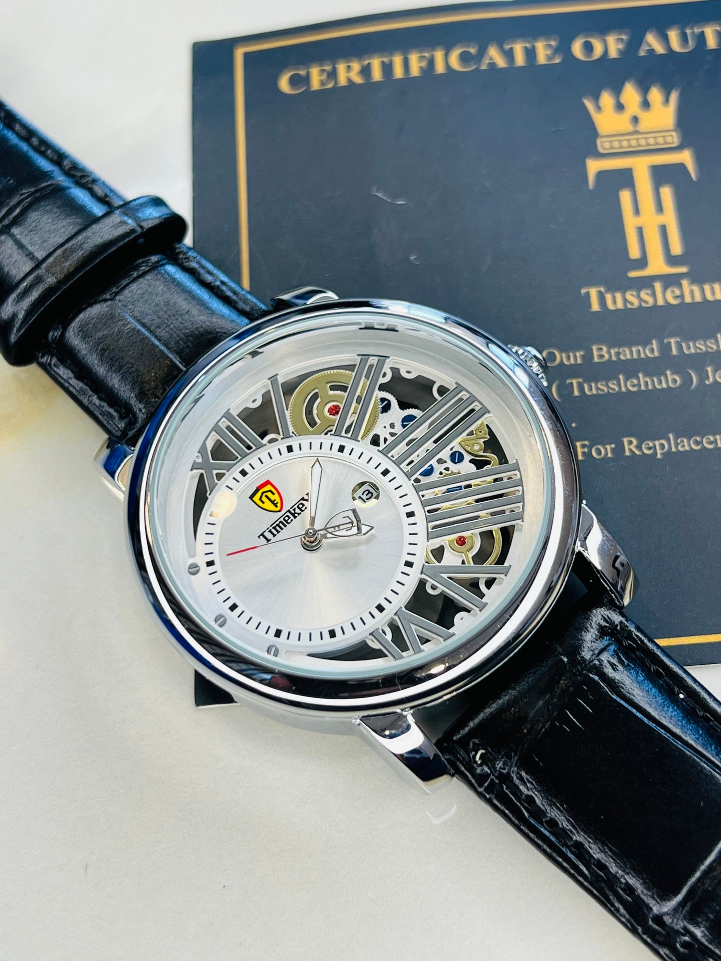 Time Key Partial Silver White Skeleton Dial Watch