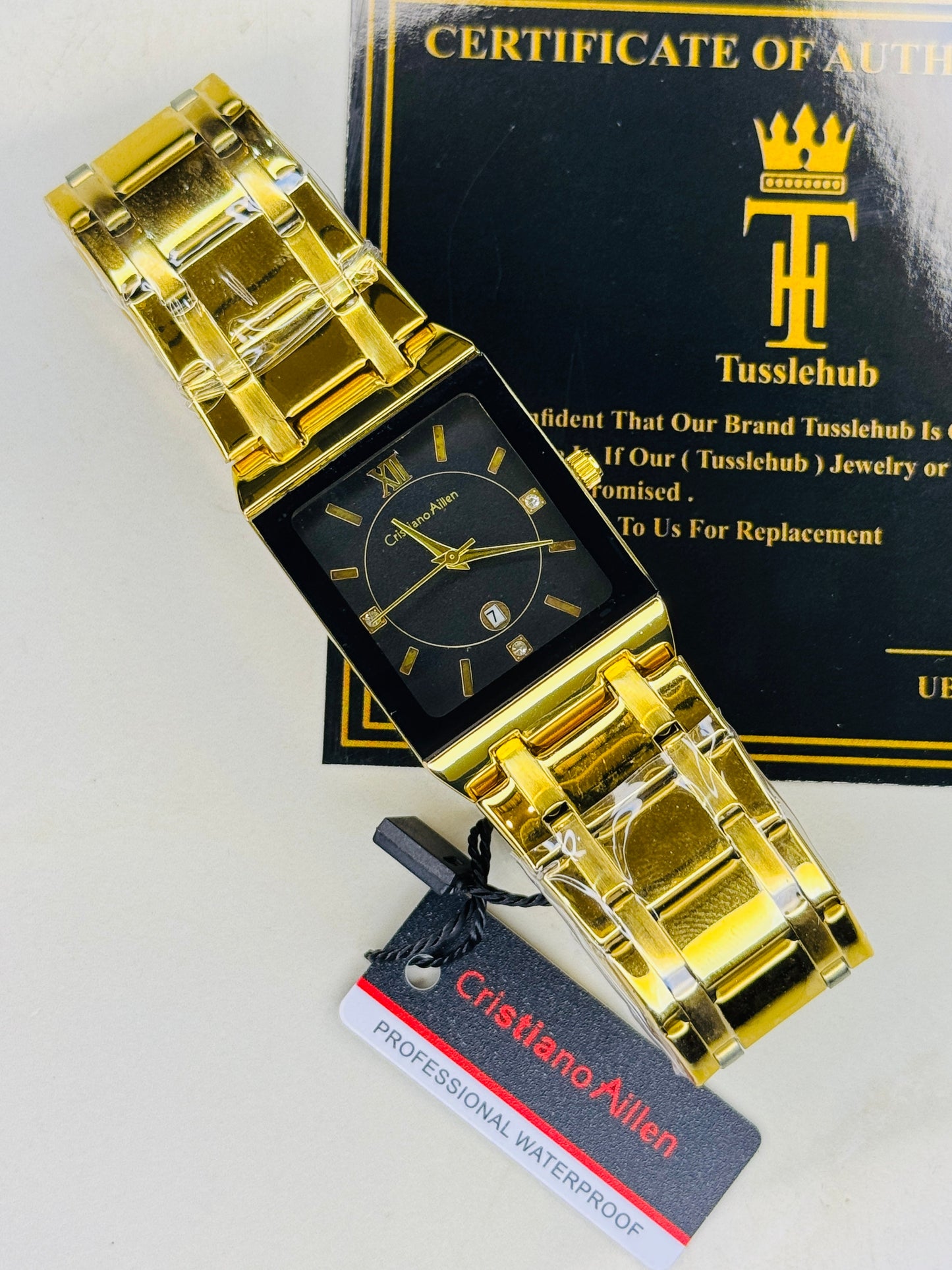 Cristiano Aillen Gold Black Square Watch