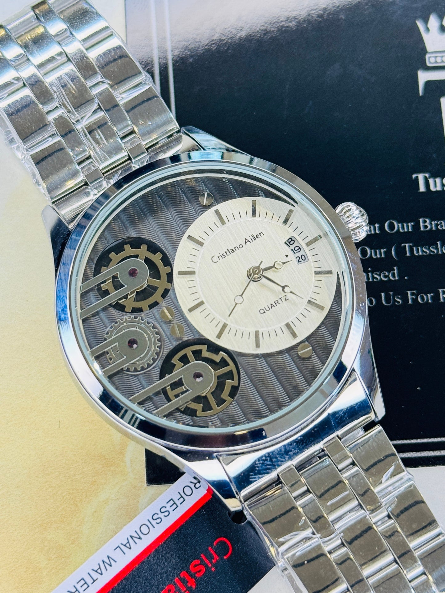Silver Cristiano Aillen Black White Dial Dual Gear Watch