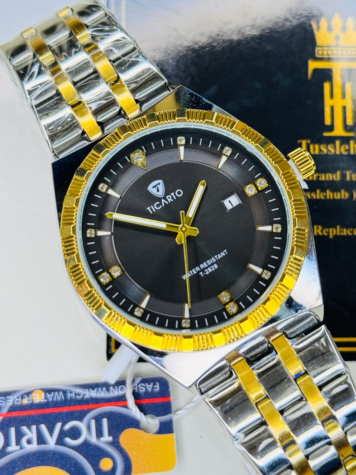 Two Tone Black Dial Ticarto Diamond Watch