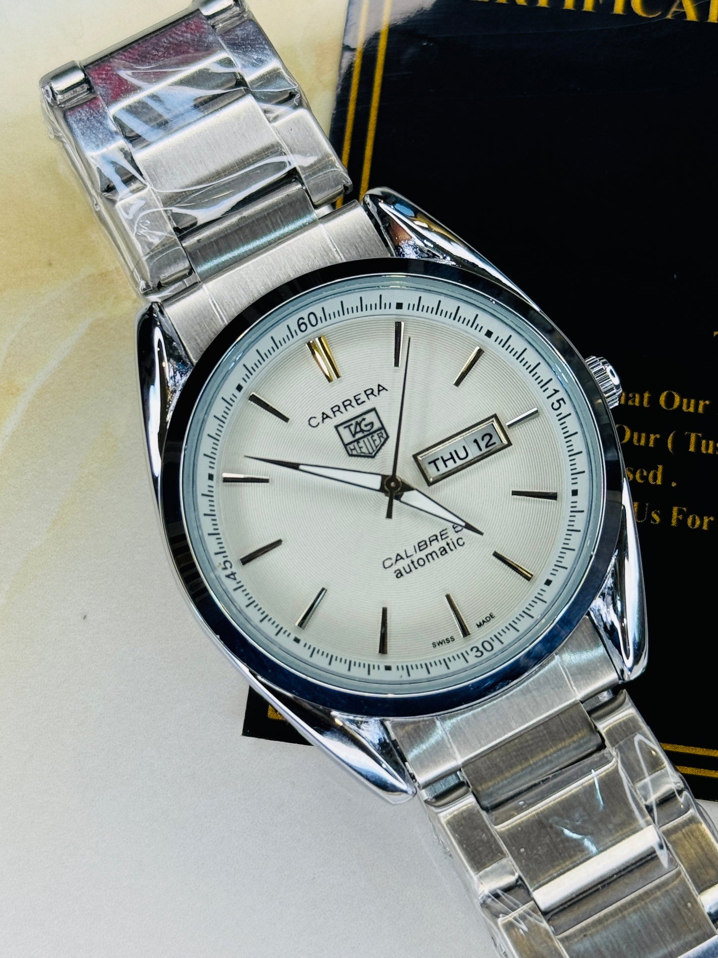 Silver White Carrera Day Date Chain Strapped Watch