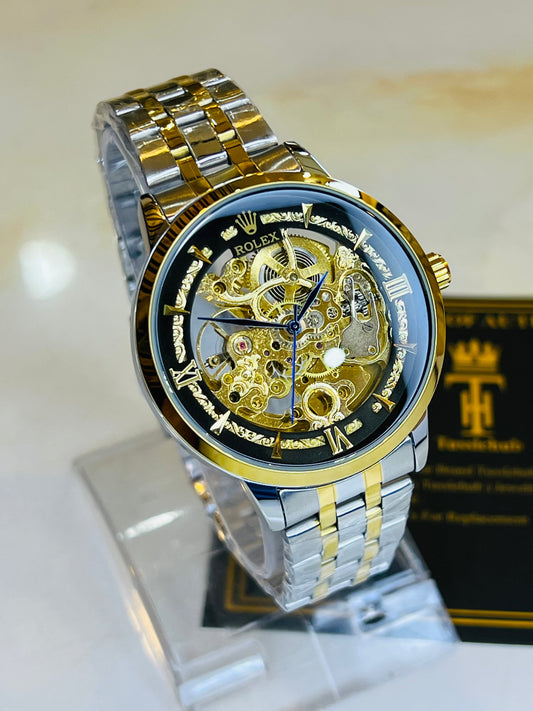 R-1 Two Tone Black Chain Strap Skeleton Automatic Watch