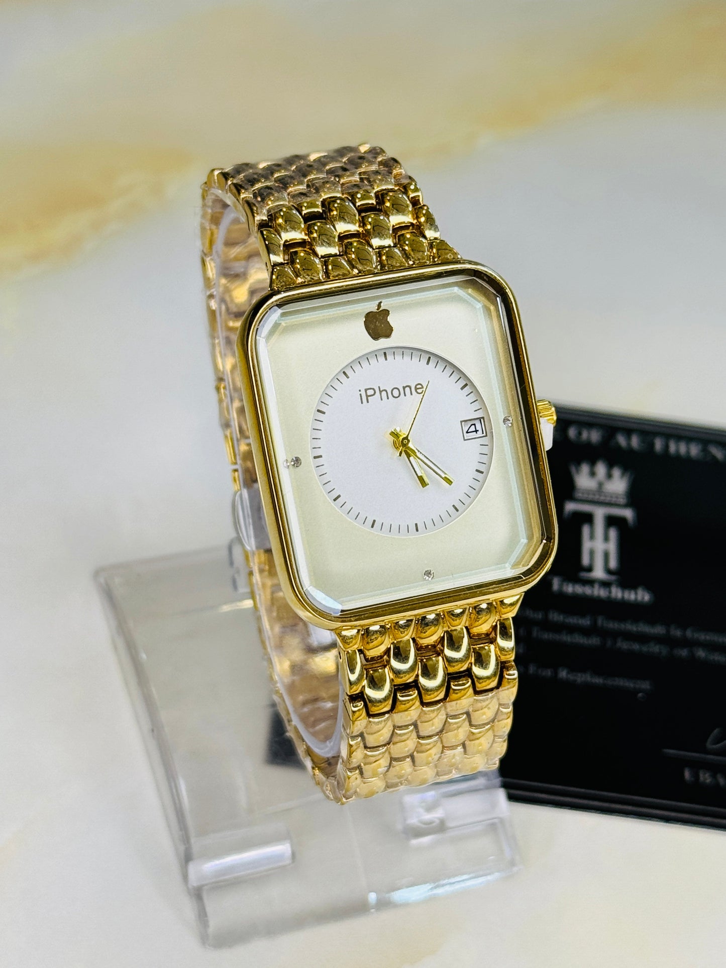 gold white apple seamer platinum watch