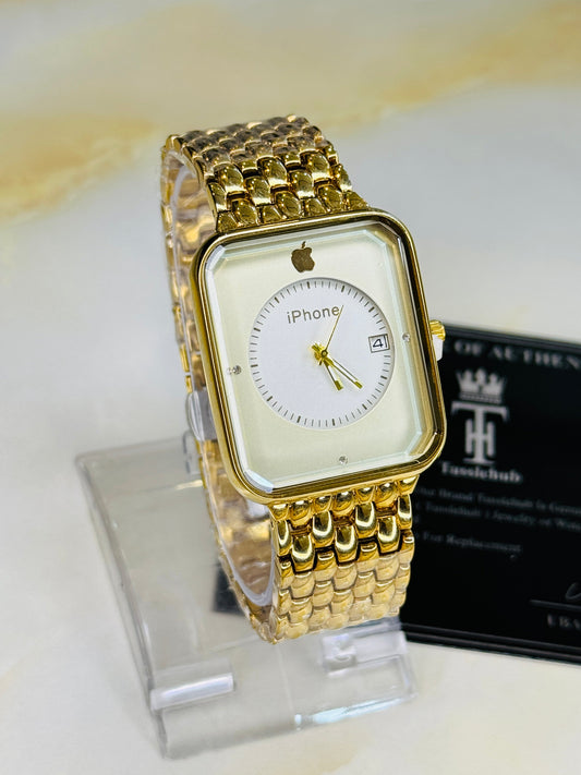 gold white apple seamer platinum watch