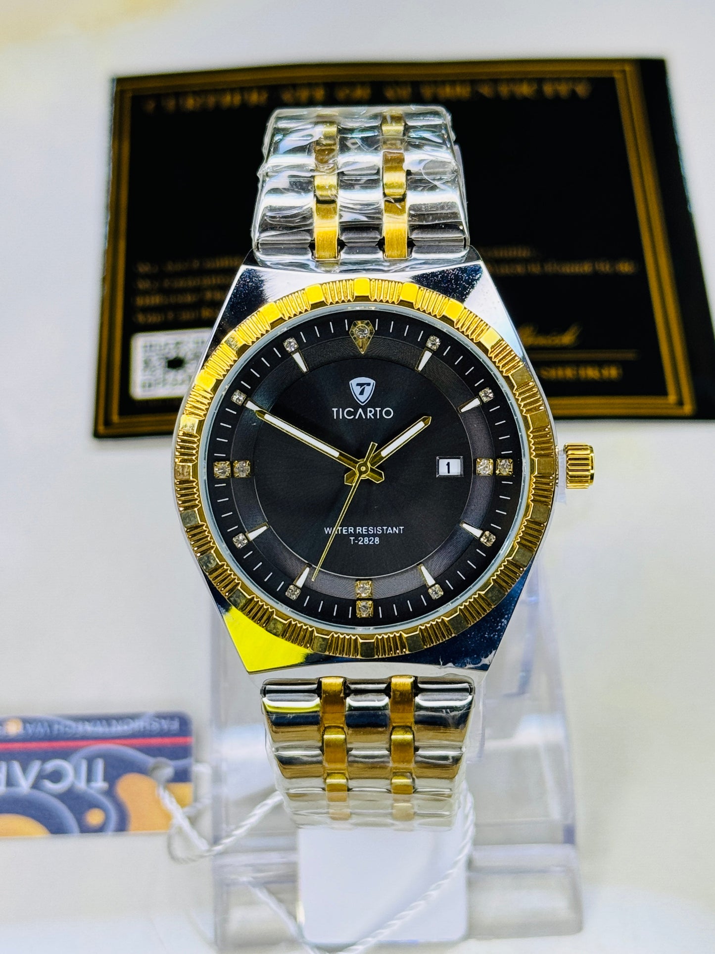Two Tone Black Dial Ticarto Diamond Watch