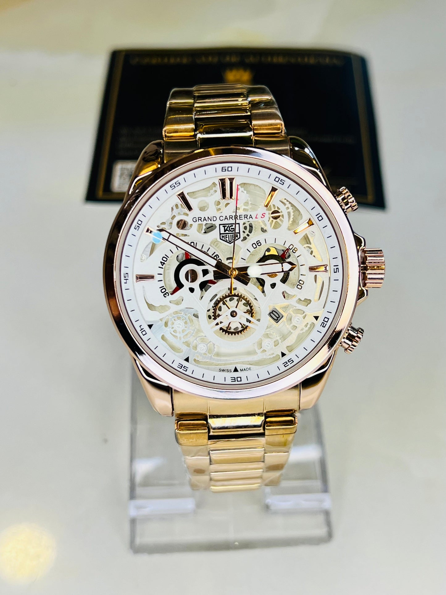 Rose Gold White Grand Carrera Chain Strap Chronographs  Watch