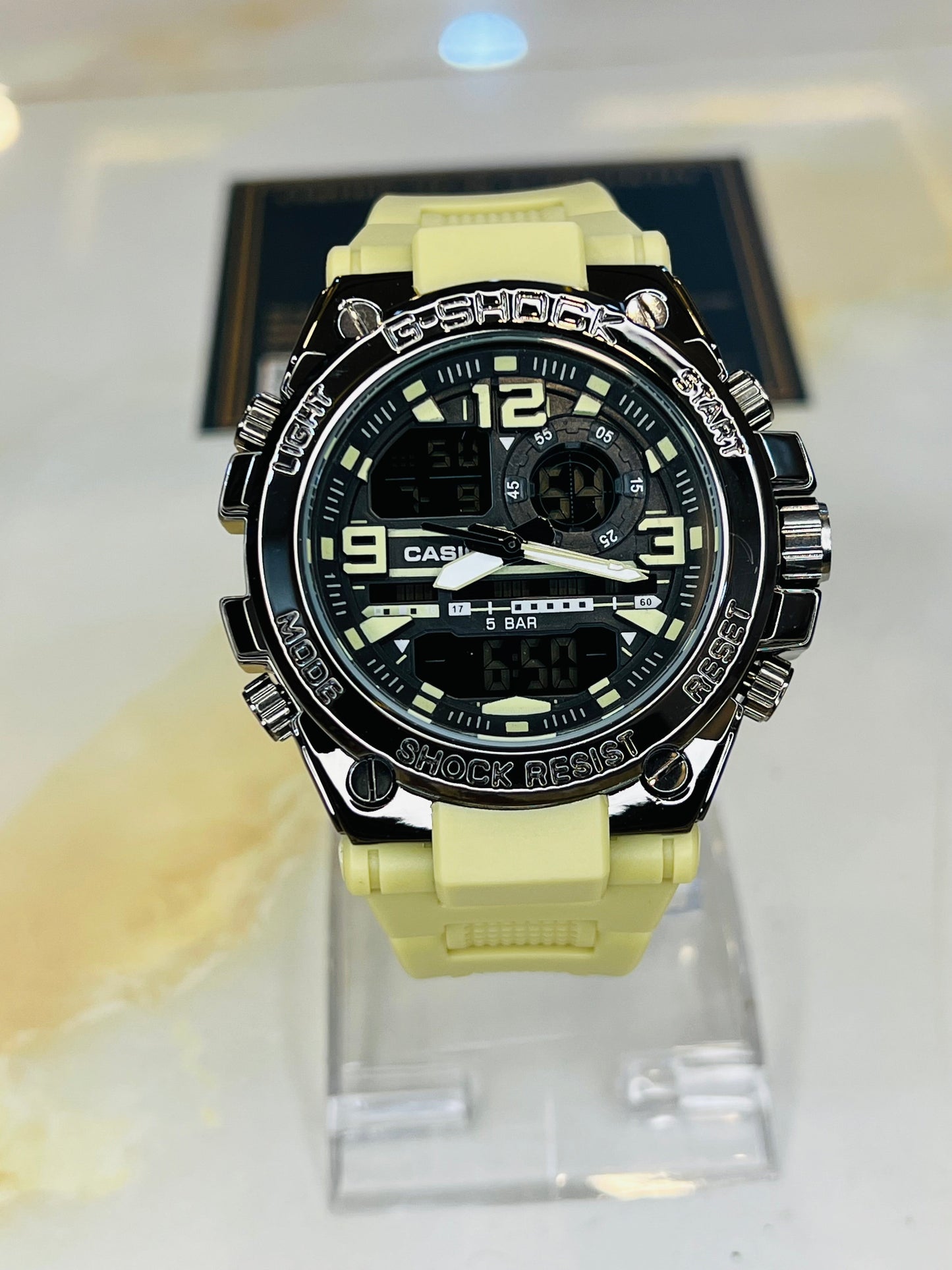 Beige Strap Digital Metal Body Sports Watch