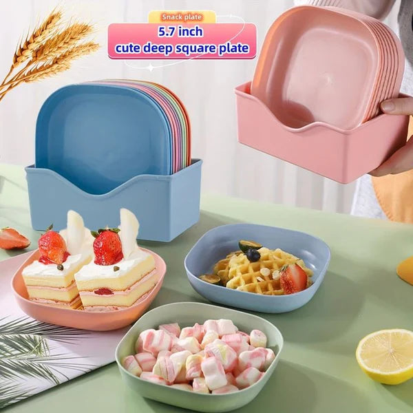 Multi Purpose Square Plastic Dinner Plate Set  (Set of 10 Pcs)