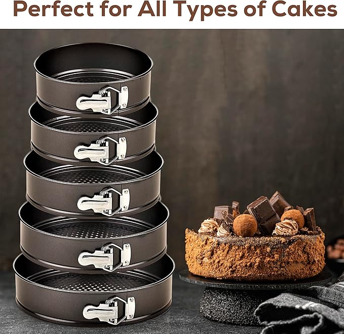 Set of 5 Round Cake Molds with Removable Pants and Metal