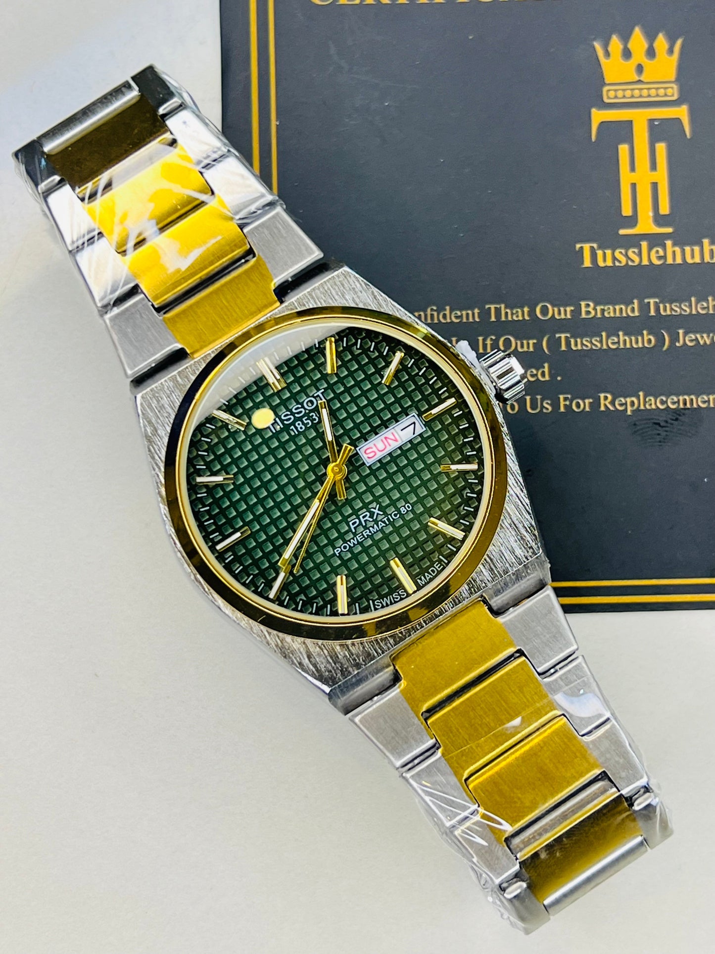 Tissot PRX Silver Gold With Green Textured Dial Watch