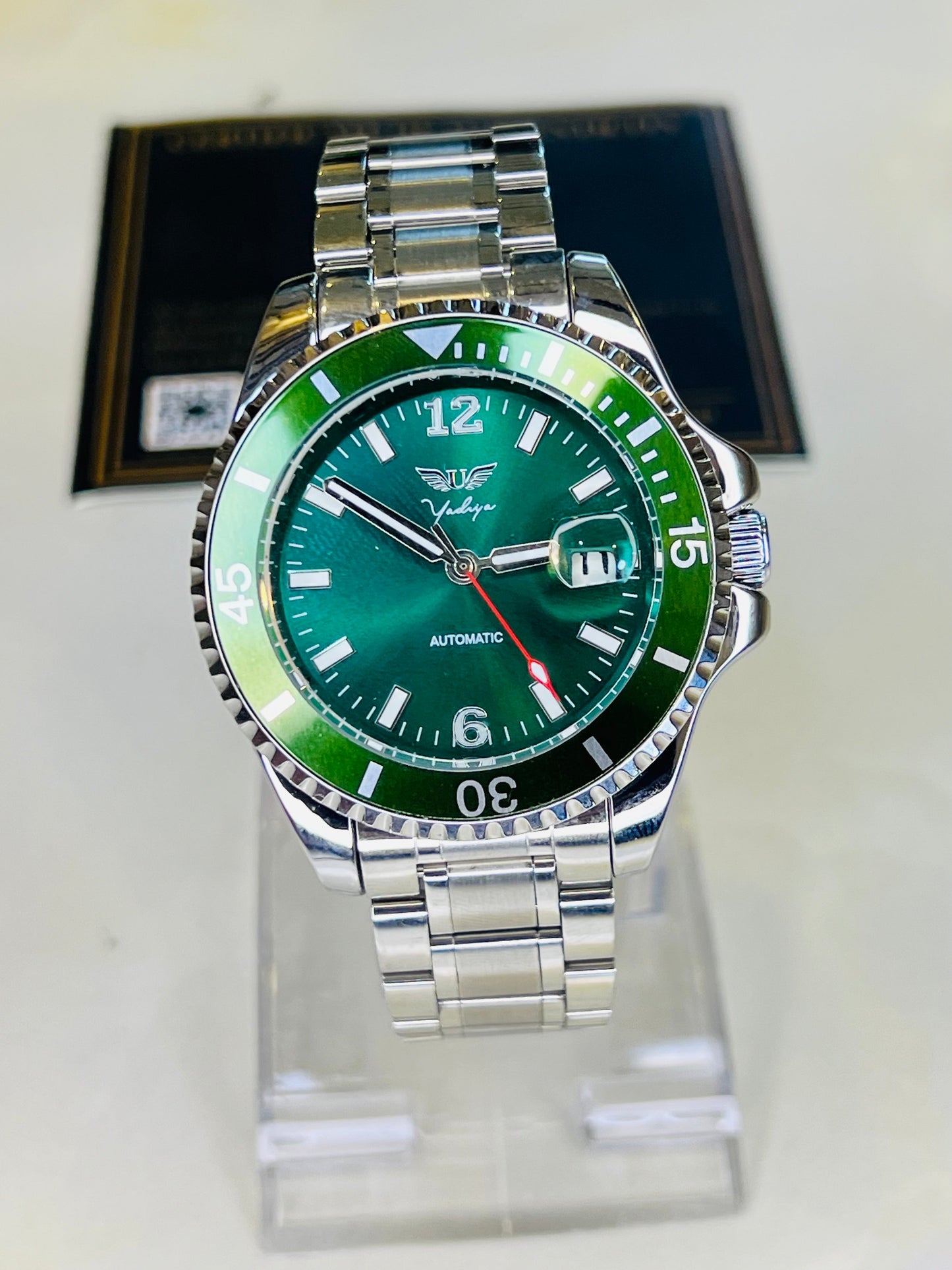 Silver Emerald Auto Movement Chronograph Watch