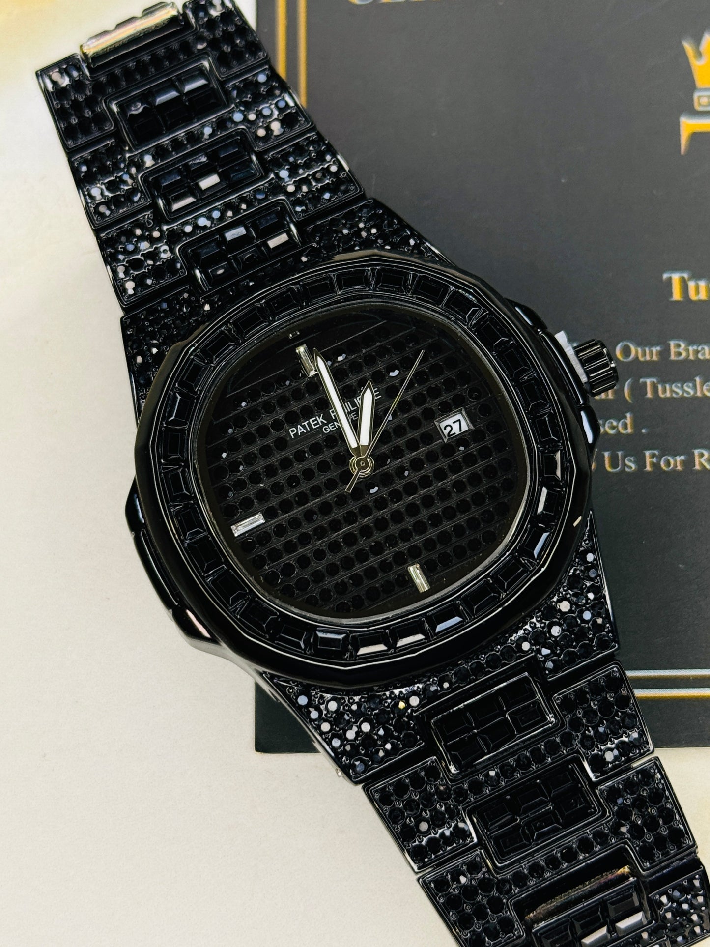All Black Iced Out Nautilus Watch