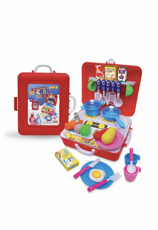 2 in 1 Kitchen Set For Kids Portable Pretend Play Little Chef Set Toys For Kids With Suitcase Role Play Cooking Kitchen Set Kids Toys for Girls Kitchen Set For Unisex