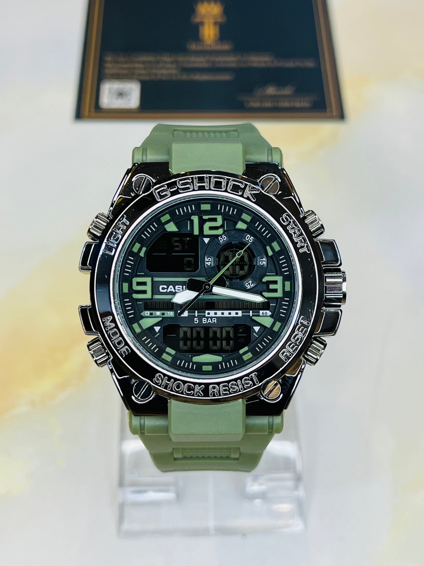 Army Green Strap Digital Metal Body Sports Watch