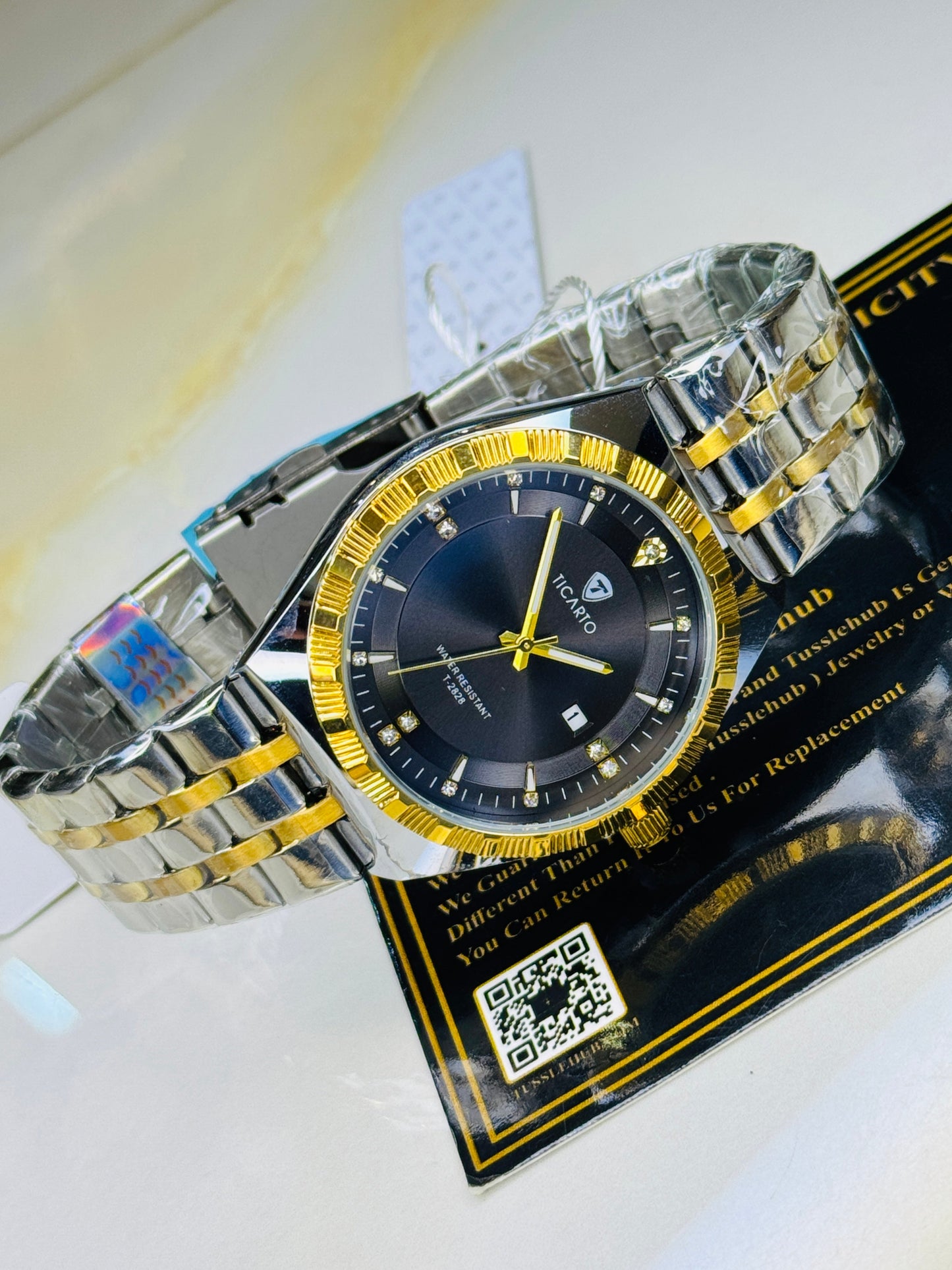 Two Tone Black Dial Ticarto Diamond Watch