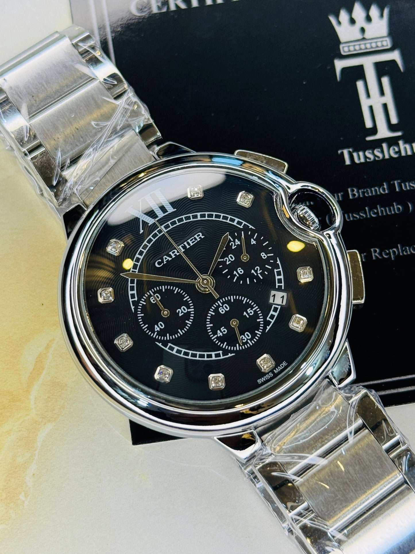C-1 Silver Black Chain Cart*er Chronograph Dial Watch