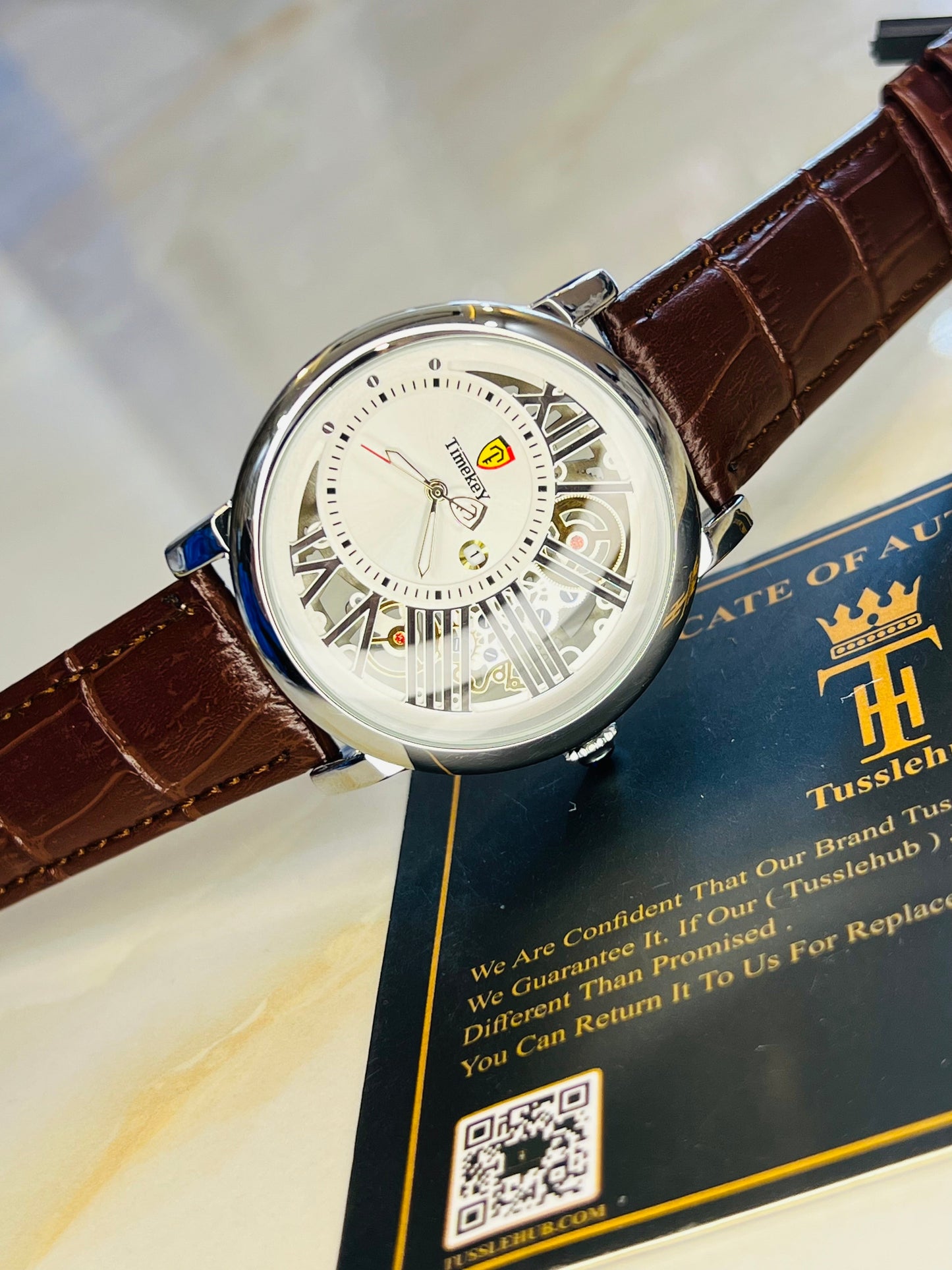 Time Key Partial Silver White Skeleton Dial Watch